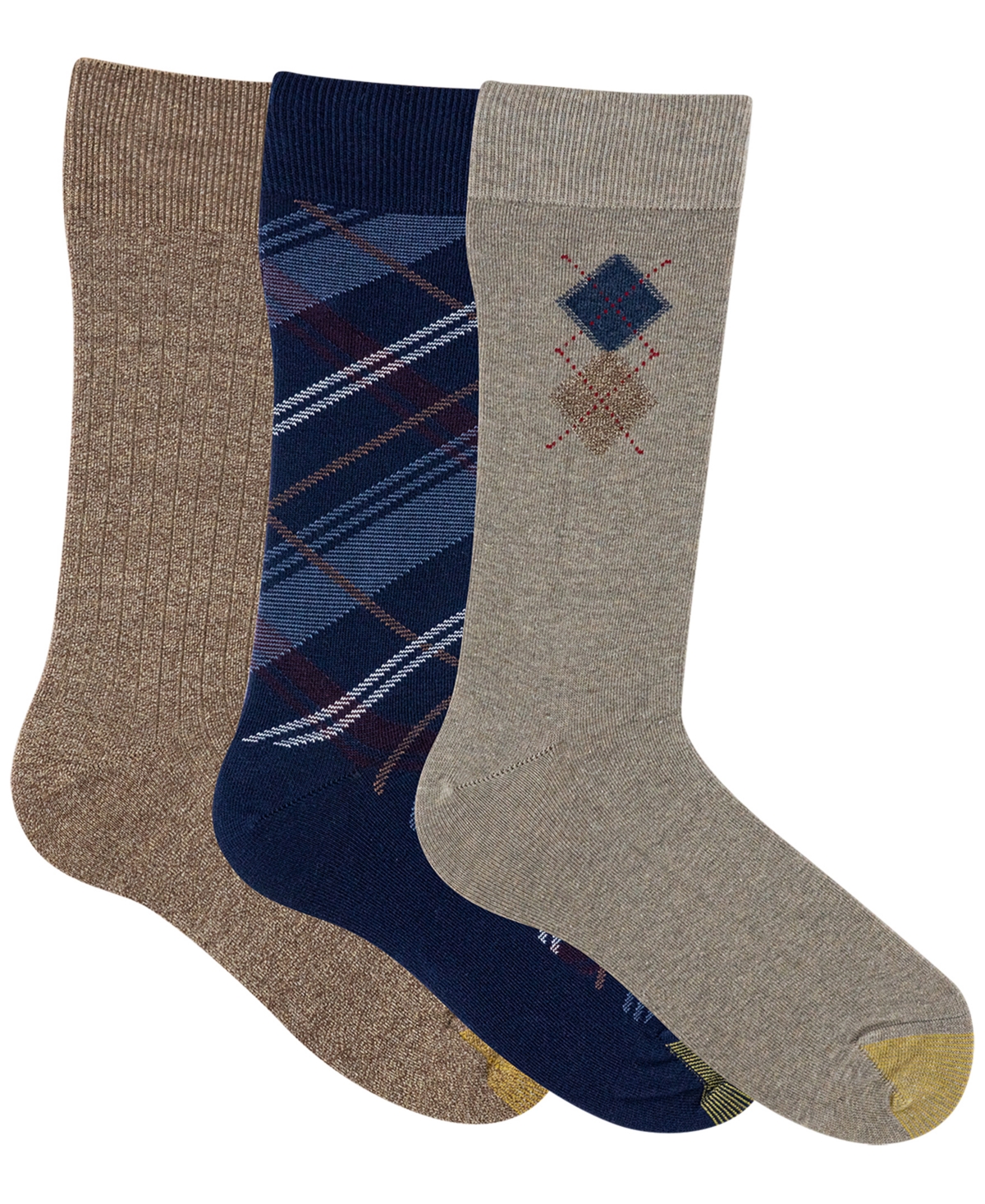 Gold Toe Men's 3-Pack Brooks Argyle Reinforced Toe Crew Socks