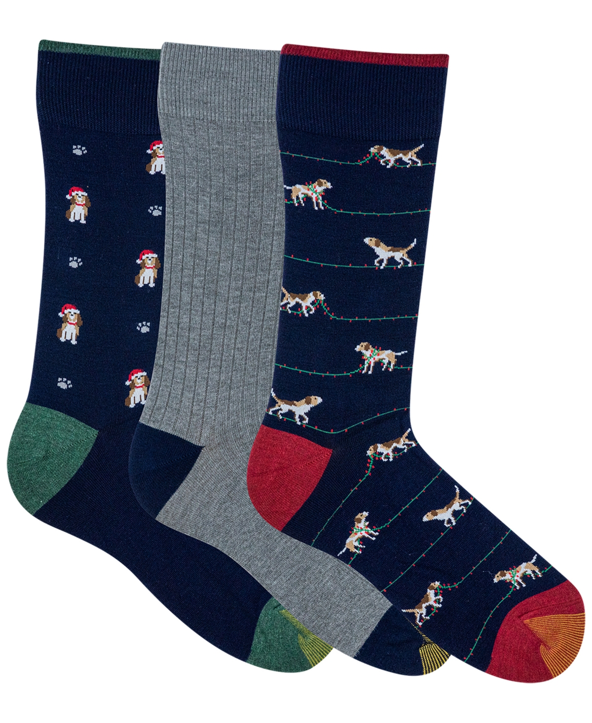 Gold Toe Men's 3-pack Holiday Hound Reinforced Toe Crew Socks In Multi