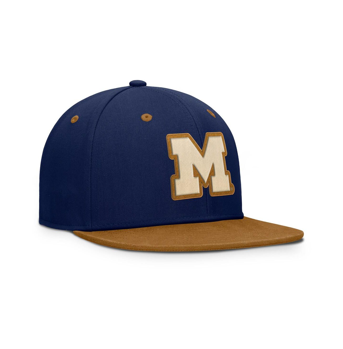 Мужская кепка Fanatics Navy/Brown Michigan Wolverines Noboa Fitted Hat — фото 3