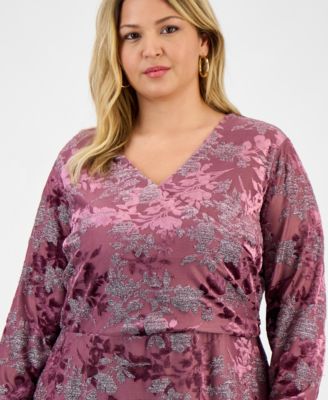 Plus Size Print V-Neck Long Sleeve Dress