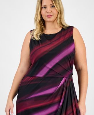 Plus Size Floral Long-Sleeve Flounce-Hem Midi Dress