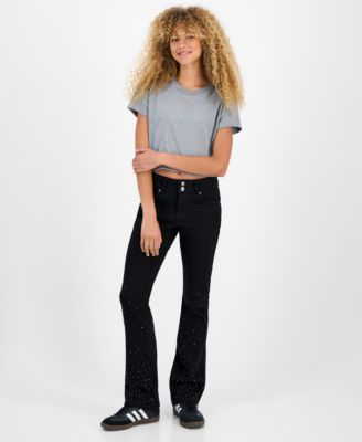 Madden Girl - Juniors' Rhinestone Embellished Mid Rise Bootcut Jeans