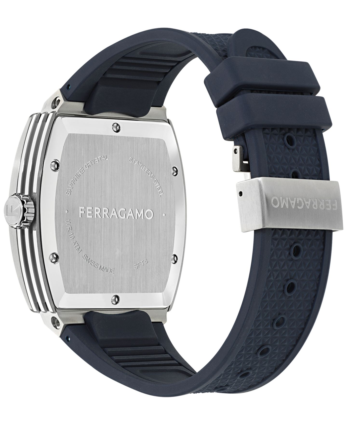 Мужские часы Ferragamo Swiss F-80 Tonneau Blue Polyurethane Strap Watch 42mm — фото 3