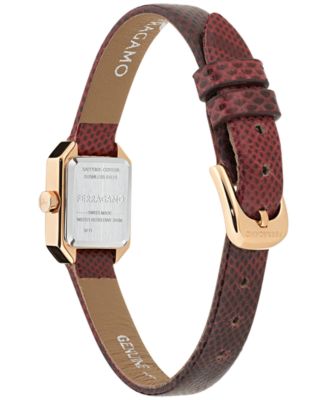 Women's Swiss Crystal Petite Burgundy Leather Strap Watch 15x20mm