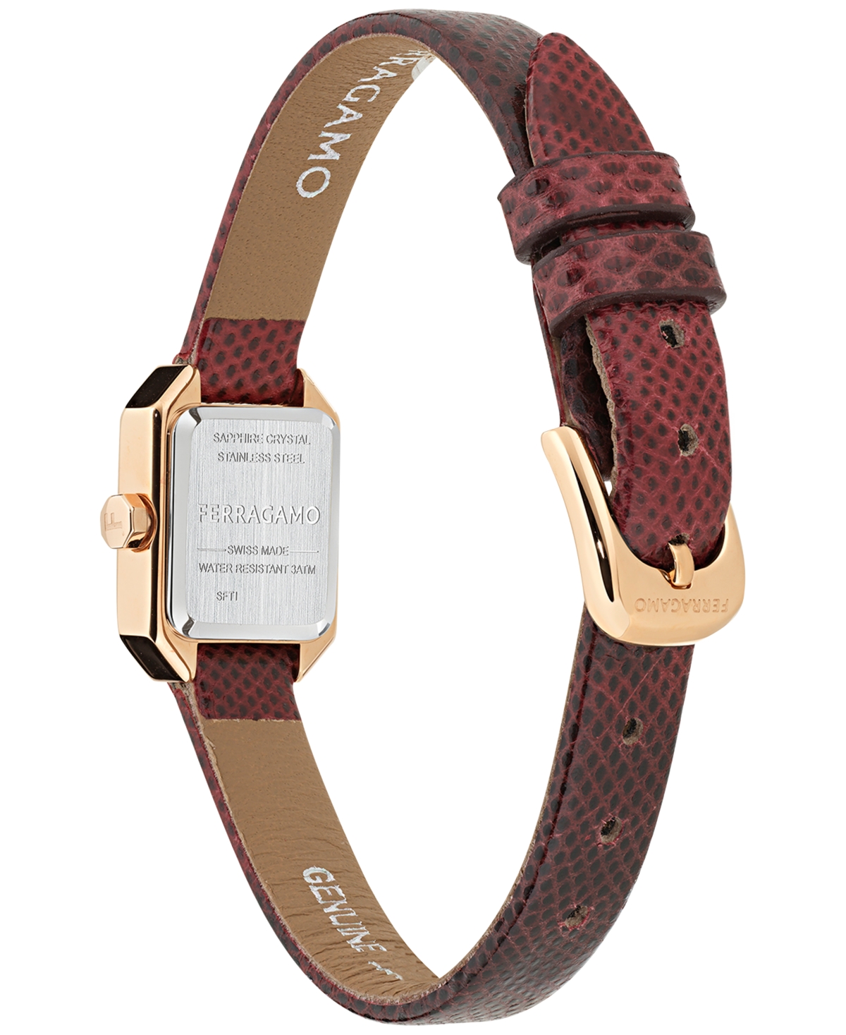 Ferragamo Women's Swiss Crystal Petite Burgundy Leather Strap Watch 15x20mm