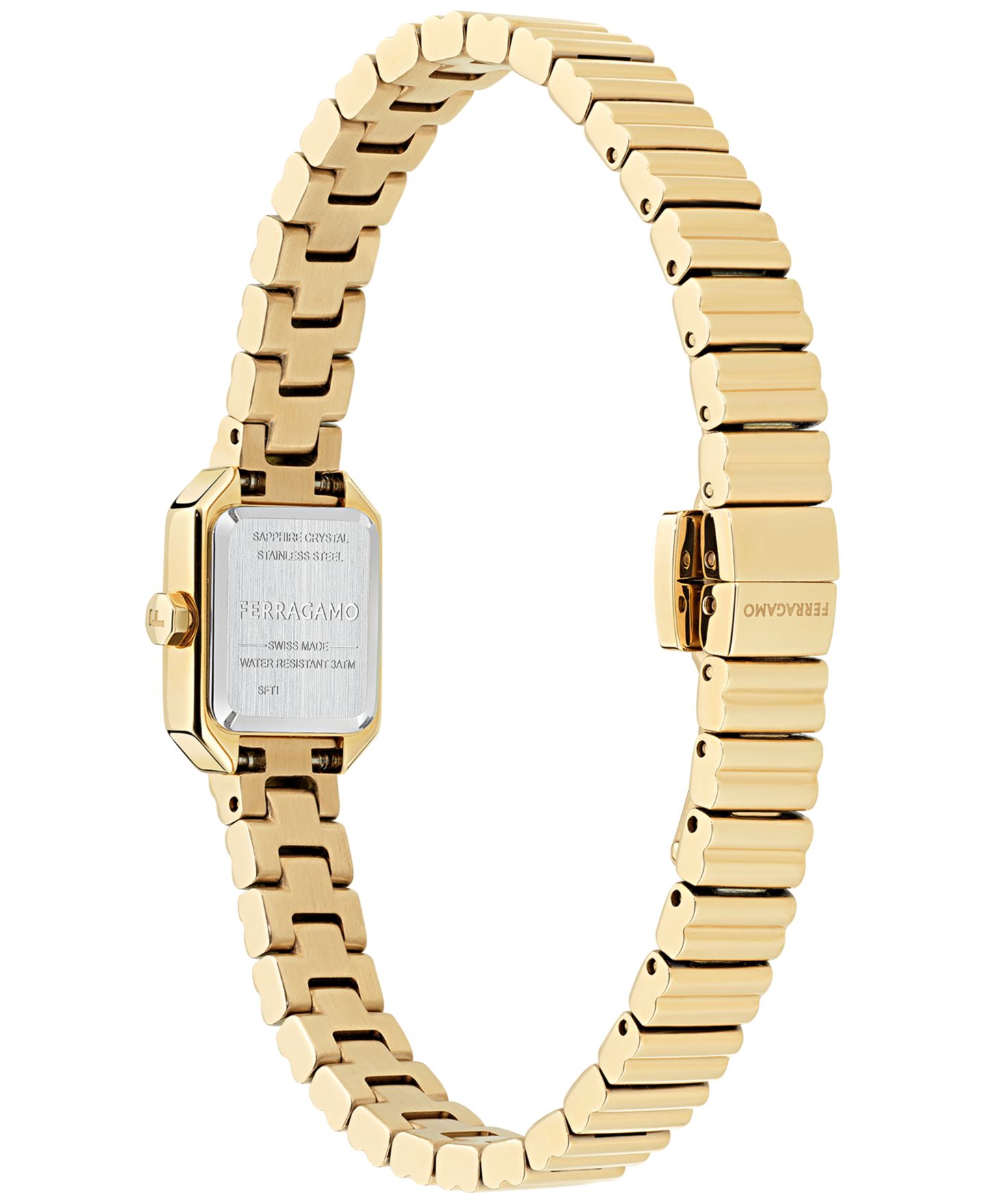 Женские часы Ferragamo Swiss Crystal Petite Gold Ion Plated Bracelet Watch 15x20mm — фото 3