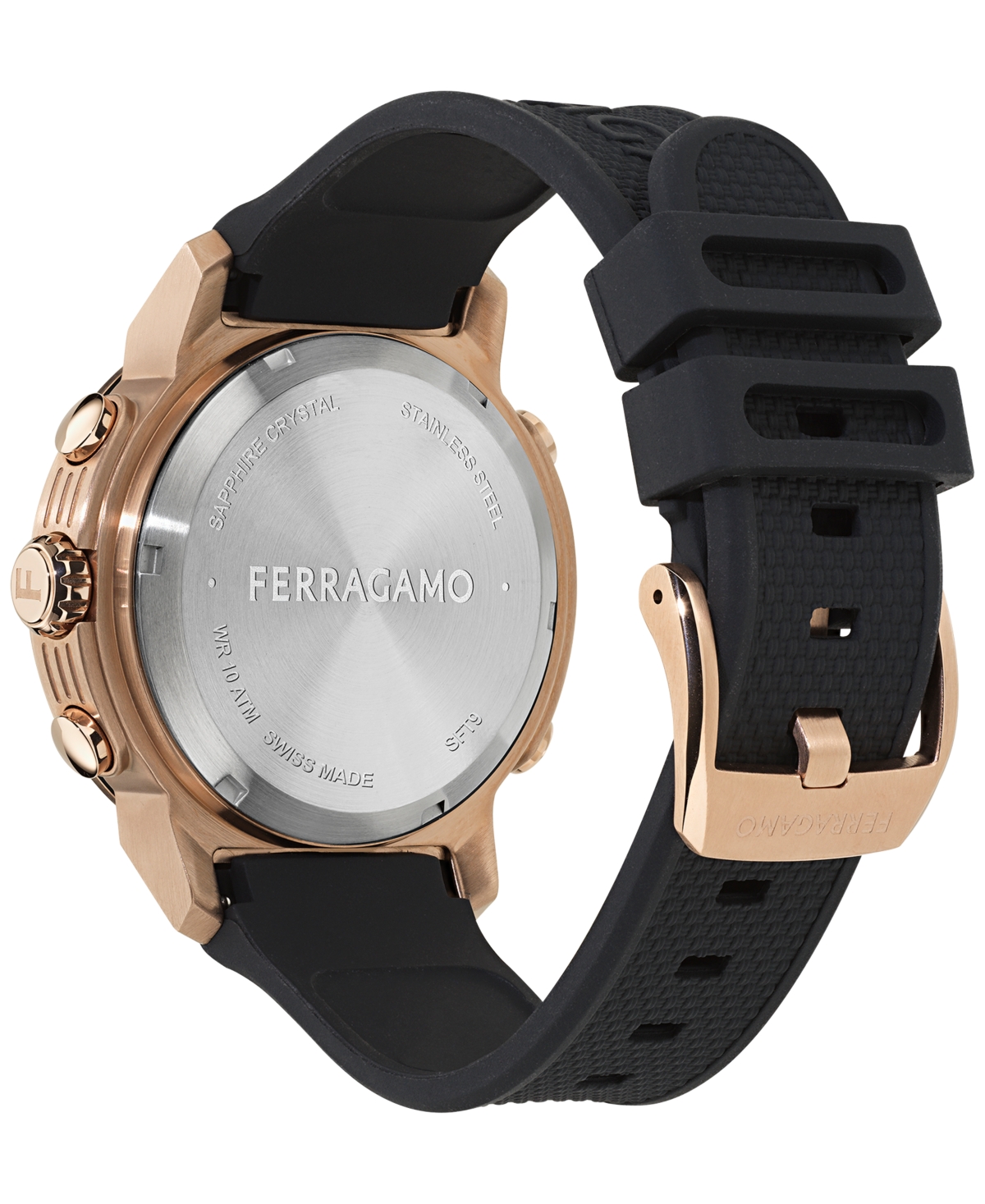 Ferragamo Sport Anadigit Men's Rose Gold Case Black Digital Dial Strap Watch, 43MM