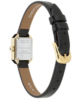 Women's Swiss Crystal Petite Black Leather Strap Watch 15x20mm