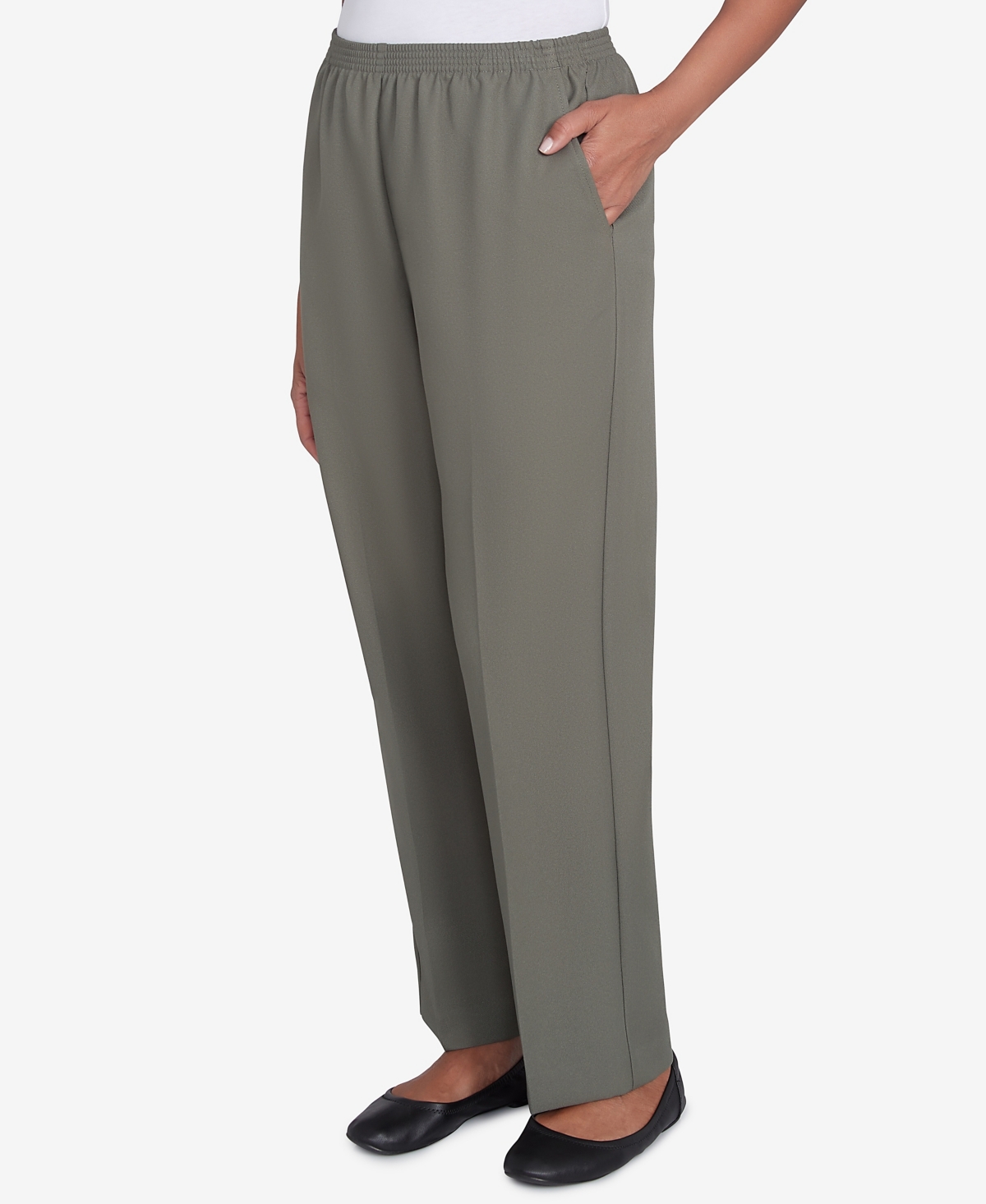 Alfred Dunner Petite Classic Full Elastic Short Mid Rise Pant In Green