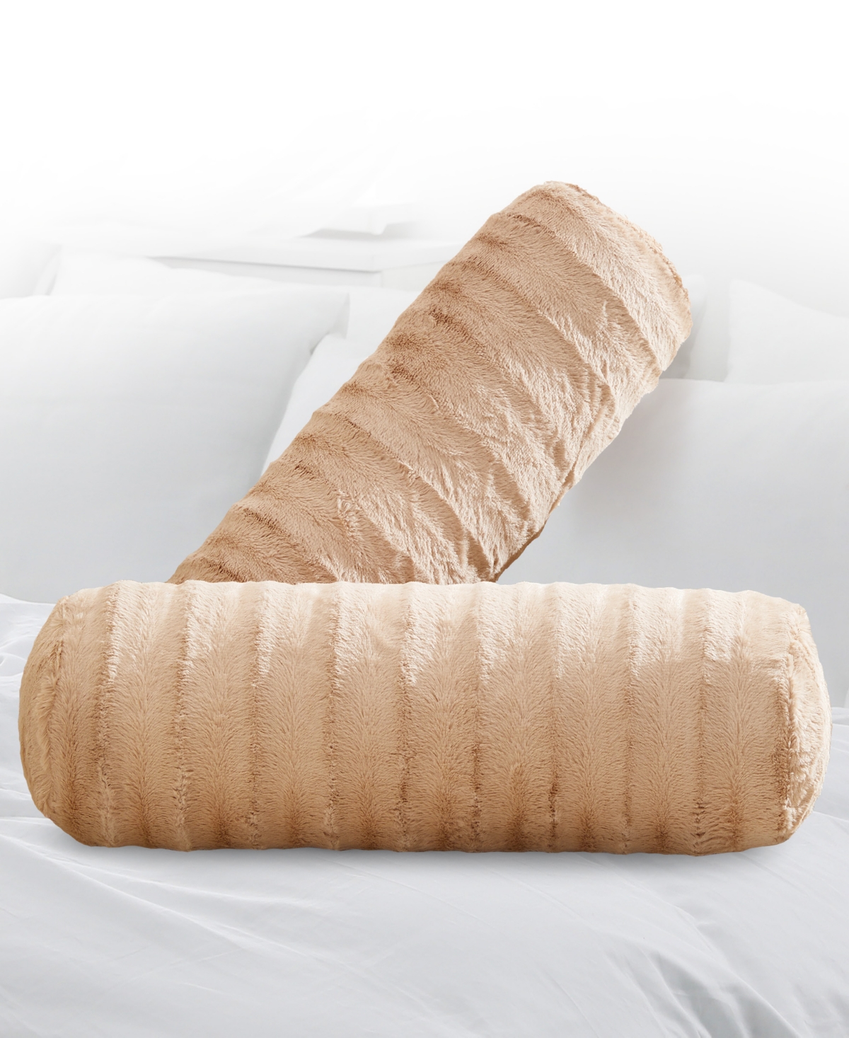 Cheer Collection Bolster Decorative Pillow Set, 8" X 24" In Nude