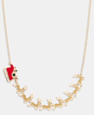 Holiday Lane - Gold-Tone Crystal Sleigh & Reindeer Frontal Necklace, 18" + 3" extender