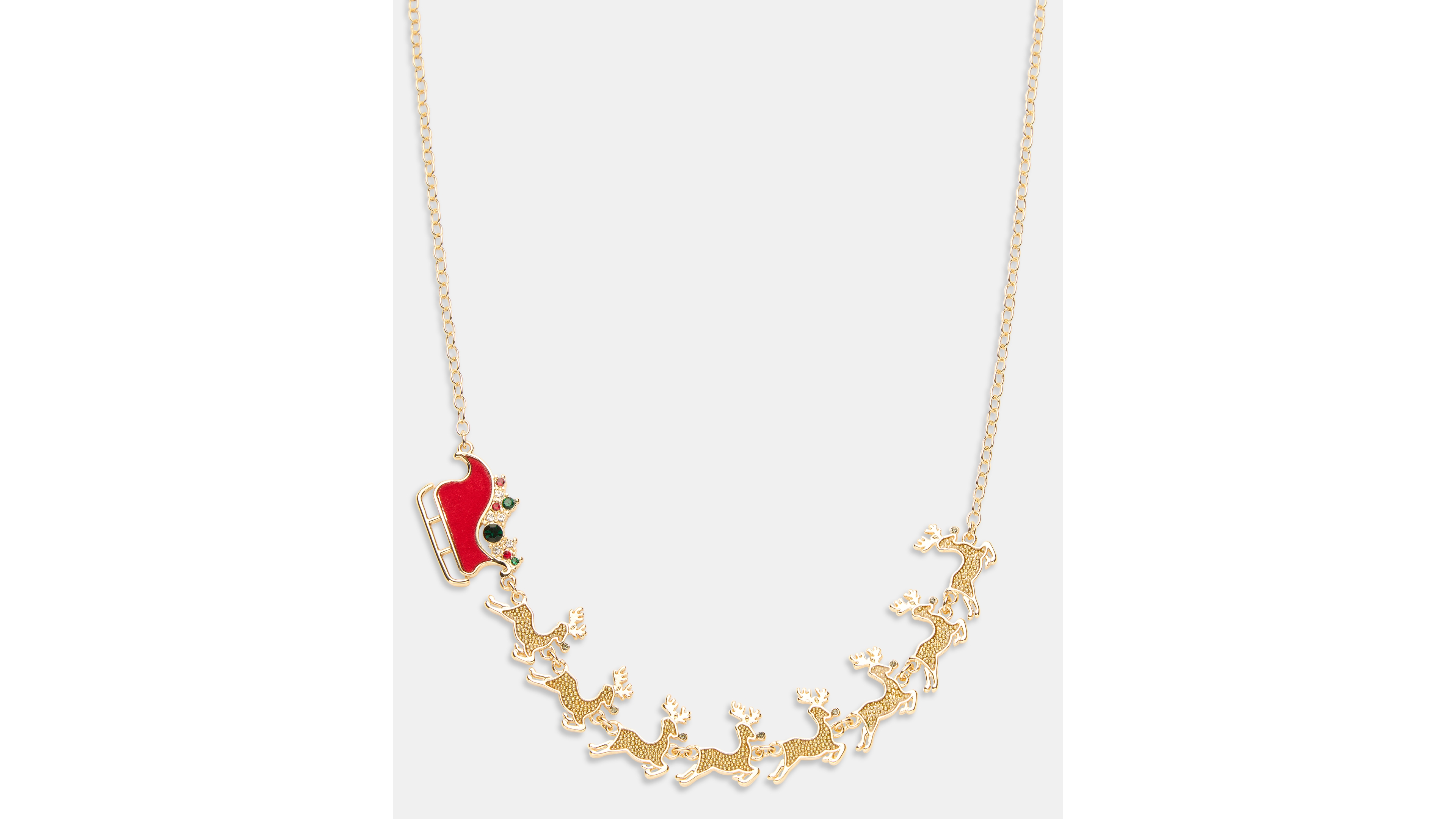 Holiday Lane Gold-Tone Crystal Sleigh & Reindeer Frontal Necklace