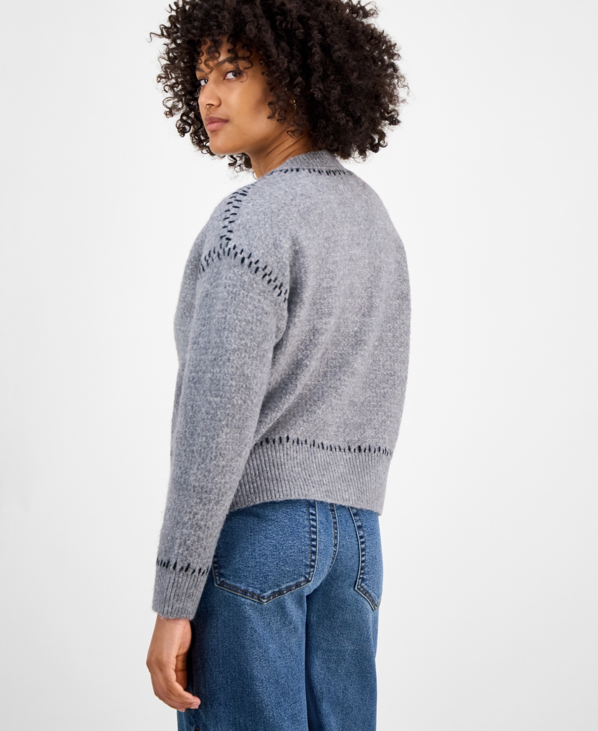 And Now This Women's Whip Stitch Button-front Cardigan, Macy's Exclusive In Gray