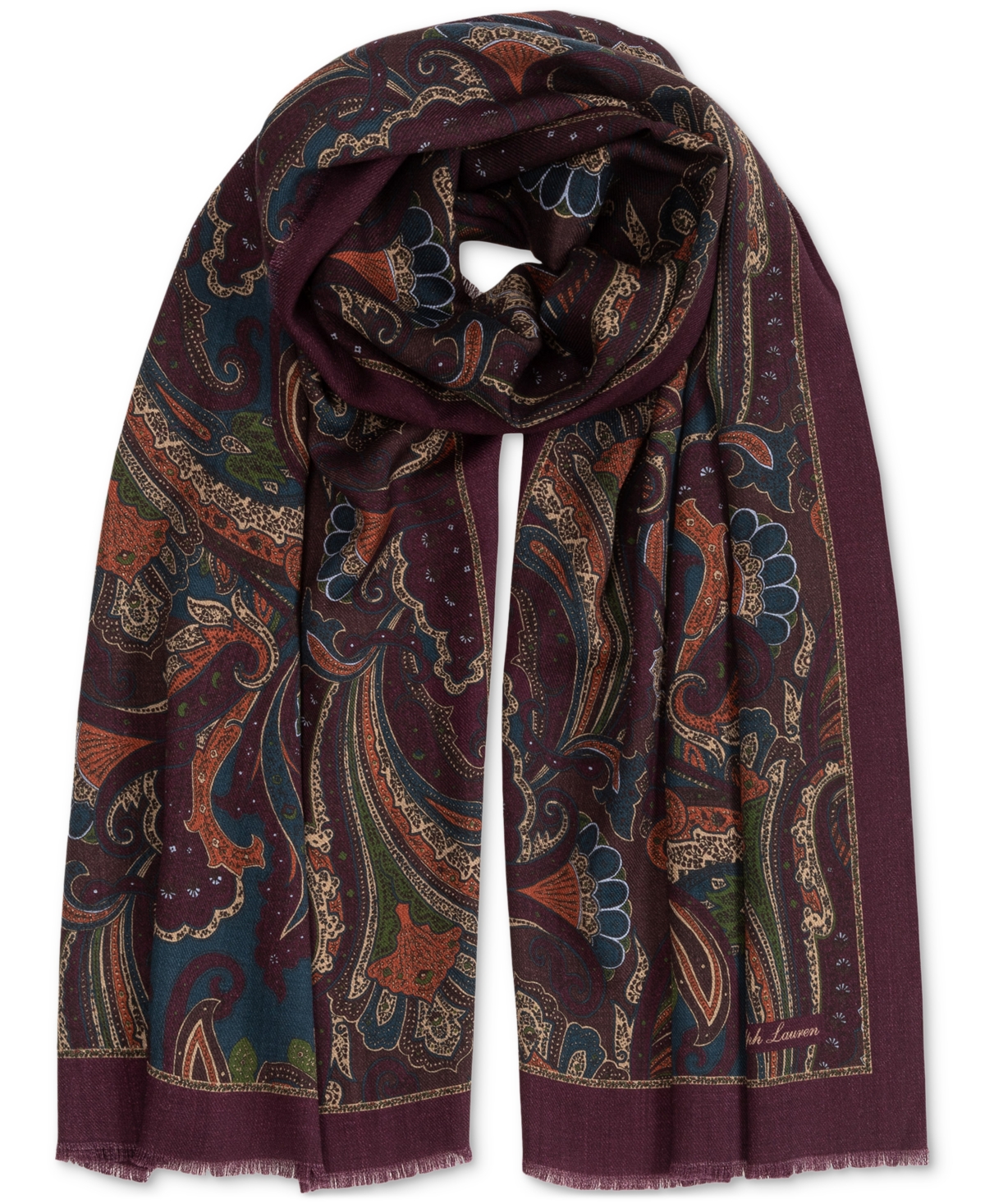 Ralph Lauren Oversized Paisley Oblong Scarf In Brown