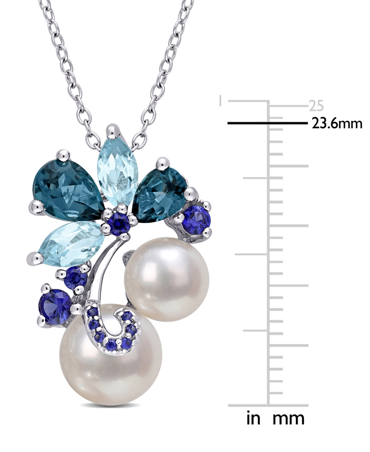 Macy's Cultured Freshwater Pearl (7 & 8-1/2mm), Blue Topaz (2-1/3 Ct. T.w.) & Sapphire (3/8 Ct. T.w.) Clust In Multi