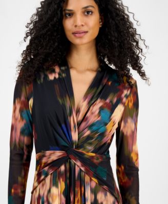 Petite Twist Front Mesh V-Neck Maxi Dress