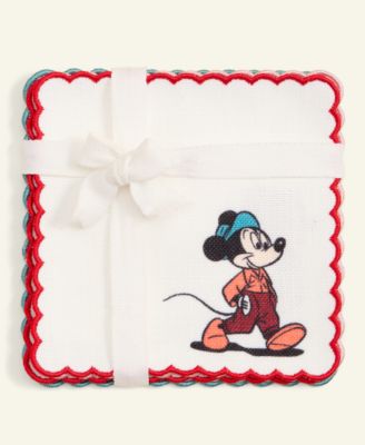 Disney | Macy's - Mickey Mouse & Friends Embroidered Linen Cocktail Napkins, Set of 6