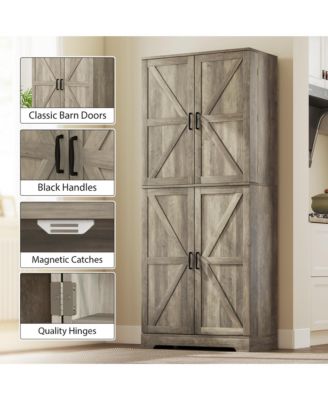 72" Farmhouse Kitchen Pantry Cabinet, Tall Storage Cabinet,