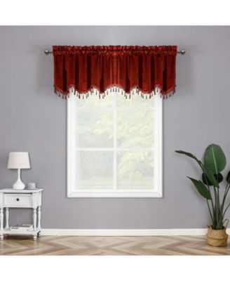 Royal Living 2 Pack Beaded Tassel Trimmed Rod Pocket Velvet Window Valances