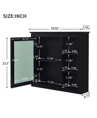 30" x 28" Wall Mounted Medicine Cabinet with Mirror and 3 Open Shelves, Bathroom Storage (No Vanity)