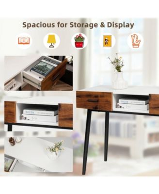 42 Inch Industrial Console Table with 2 Drawers for Entryway Hallway
