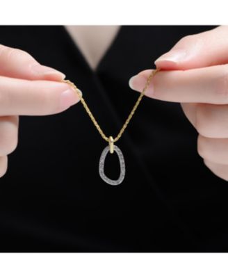 Two Tone with Clear Cubic Zirconia Oval Shaped Drop Pendant Necklace