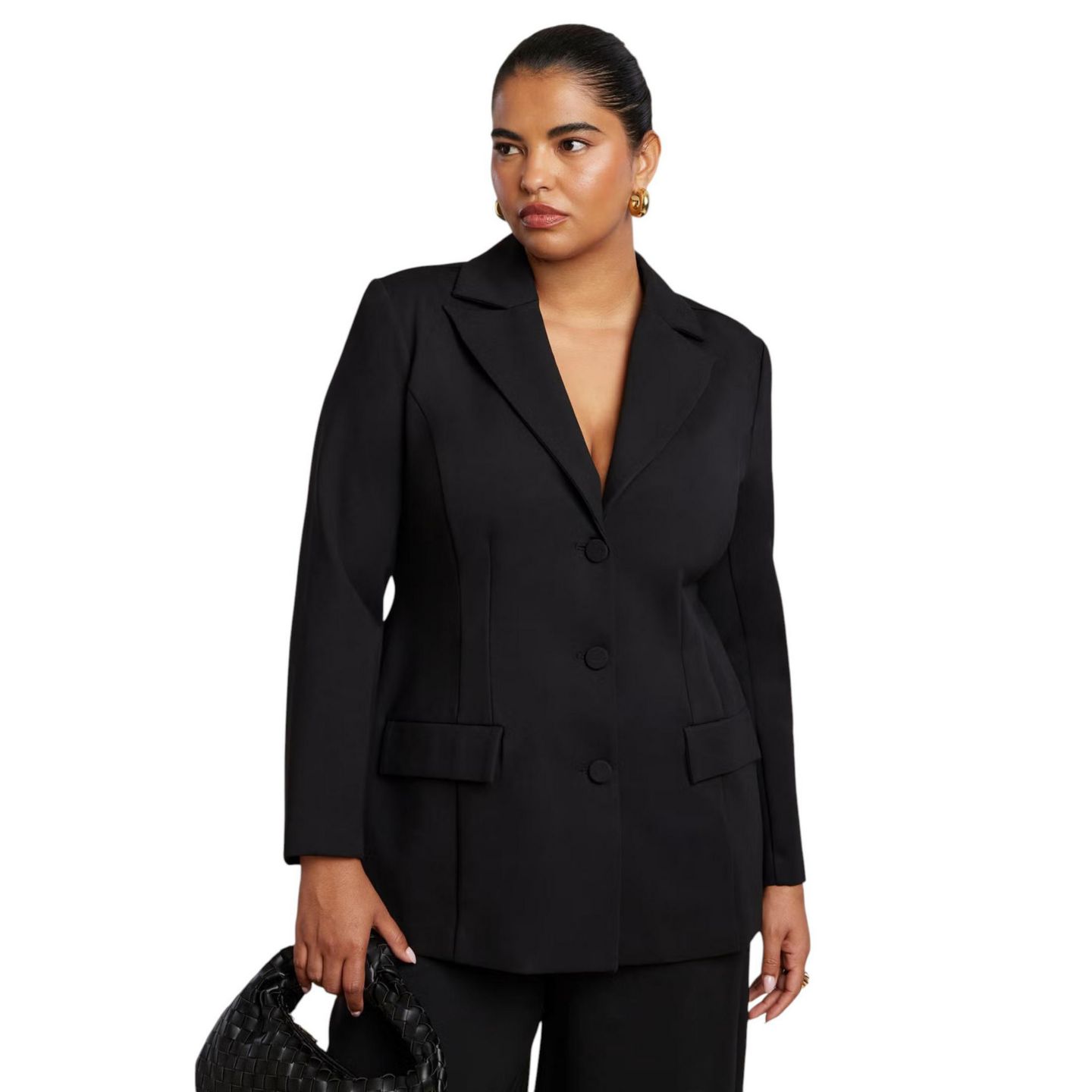 Женский пиджак ELOQUII The Ultimate Nipped Waist Blazer, цвет: Чёрный оникс — фото 1
