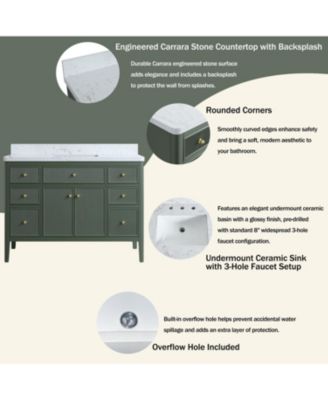 Fully Assembled 48" Freestanding Single Sink Bathroom Vanity with Solid Wood Construction and Engineered Marble Top