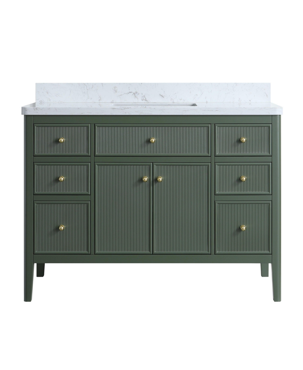 Fully Assembled 48&#x22; Freestanding Single Sink Bathroom Vanity with Solid Wood Construction and Engineered Marble Top - Green