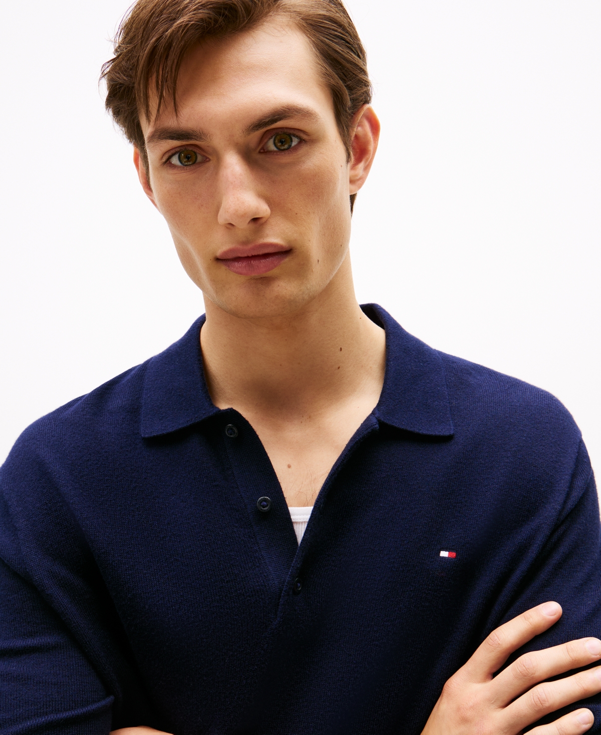 Tommy Hilfiger Men's Long-Sleeve Polo Cotton Cashmere Sweater