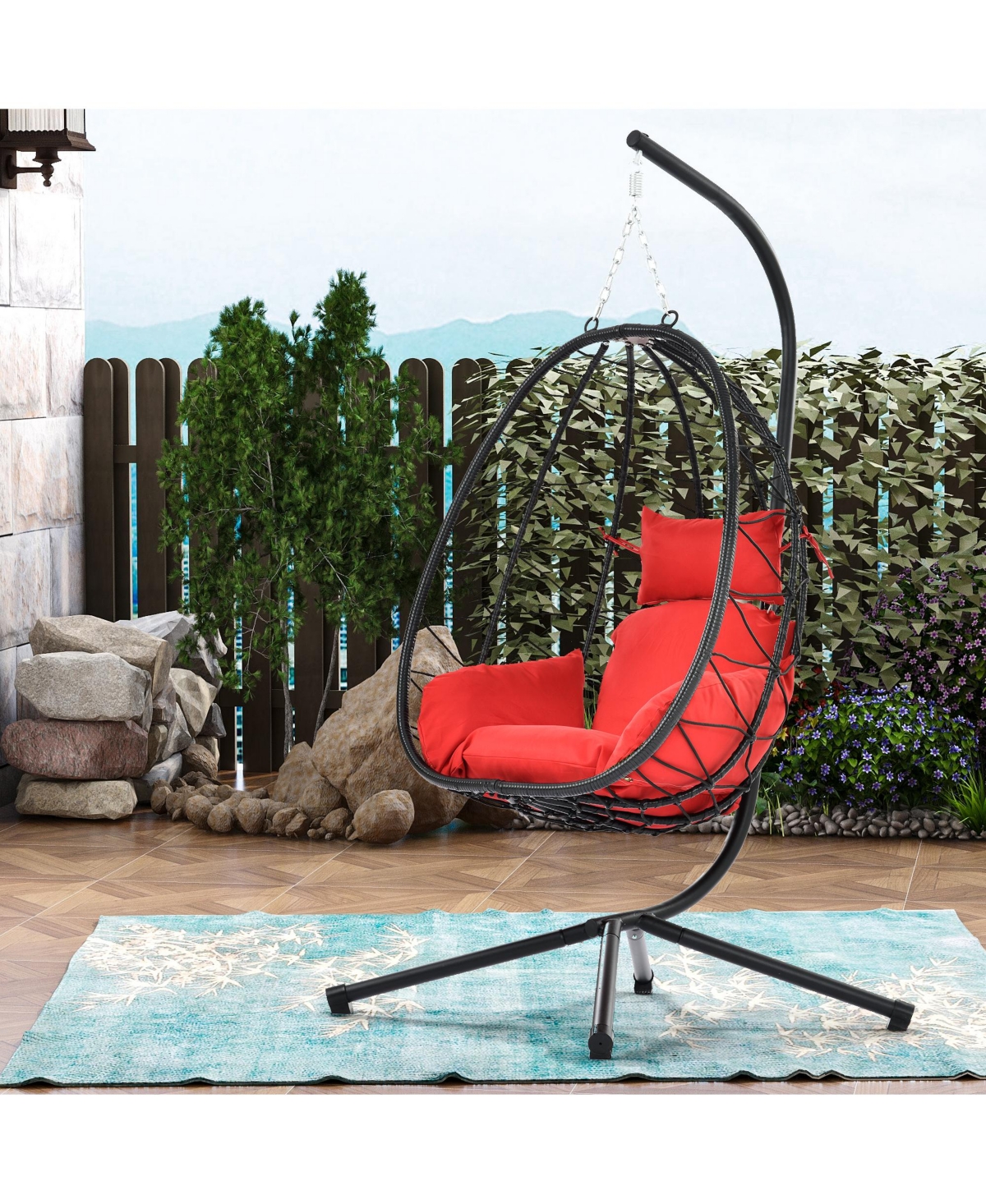 Egg Chair with Stand Indoor Outdoor Swing Chair Patio Wicker Hanging Egg Chair Hanging Basket Chair Hammock Chair with Stand for Bedroom Living Room B
