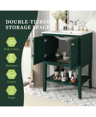 24" Bathroom Vanity Cabinet with Sink Top, Modern Storage Cabinet with 2 Doors, Single Basin Unit