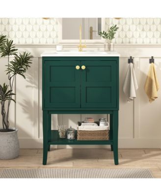 24" Bathroom Vanity Cabinet with Sink Top, Modern Storage Cabinet with 2 Doors, Single Basin Unit