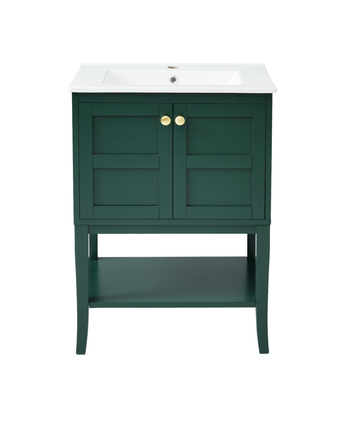 24&#x22; Bathroom Vanity Cabinet with Sink Top, Modern Storage Cabinet with 2 Doors, Single Basin Unit - Green