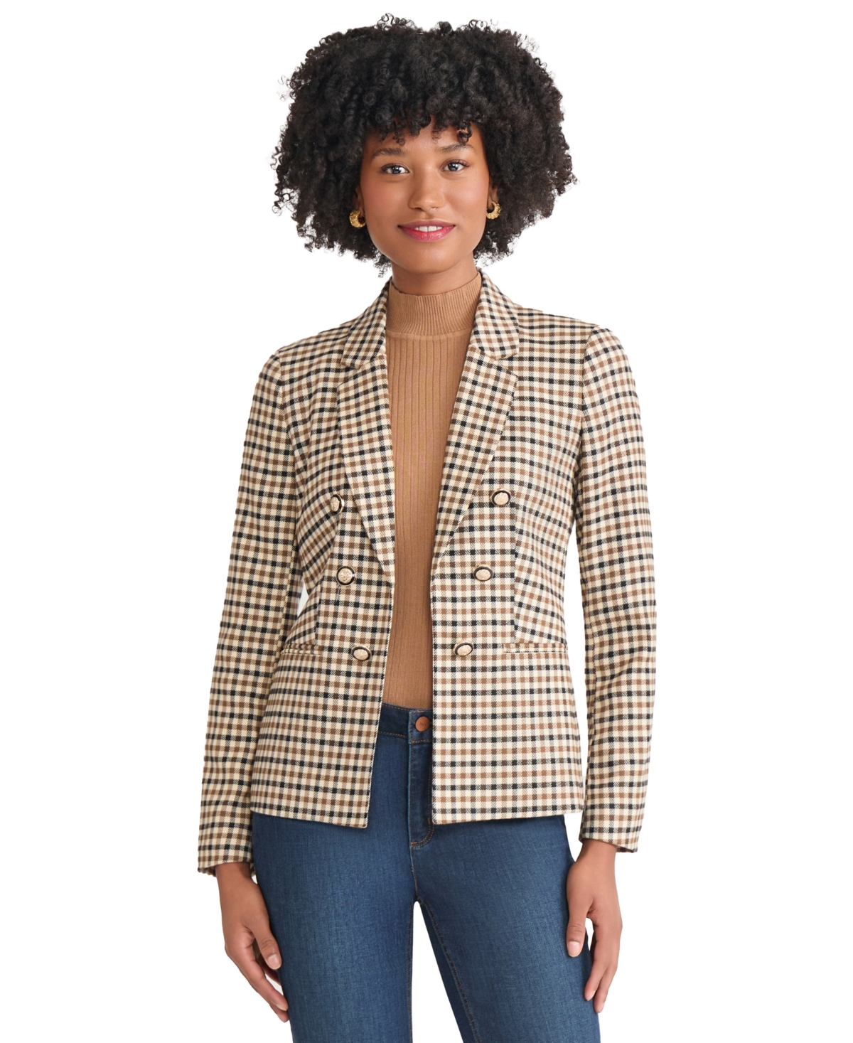 Jones New York Check Faux Double Breasted Blazer In Neutral