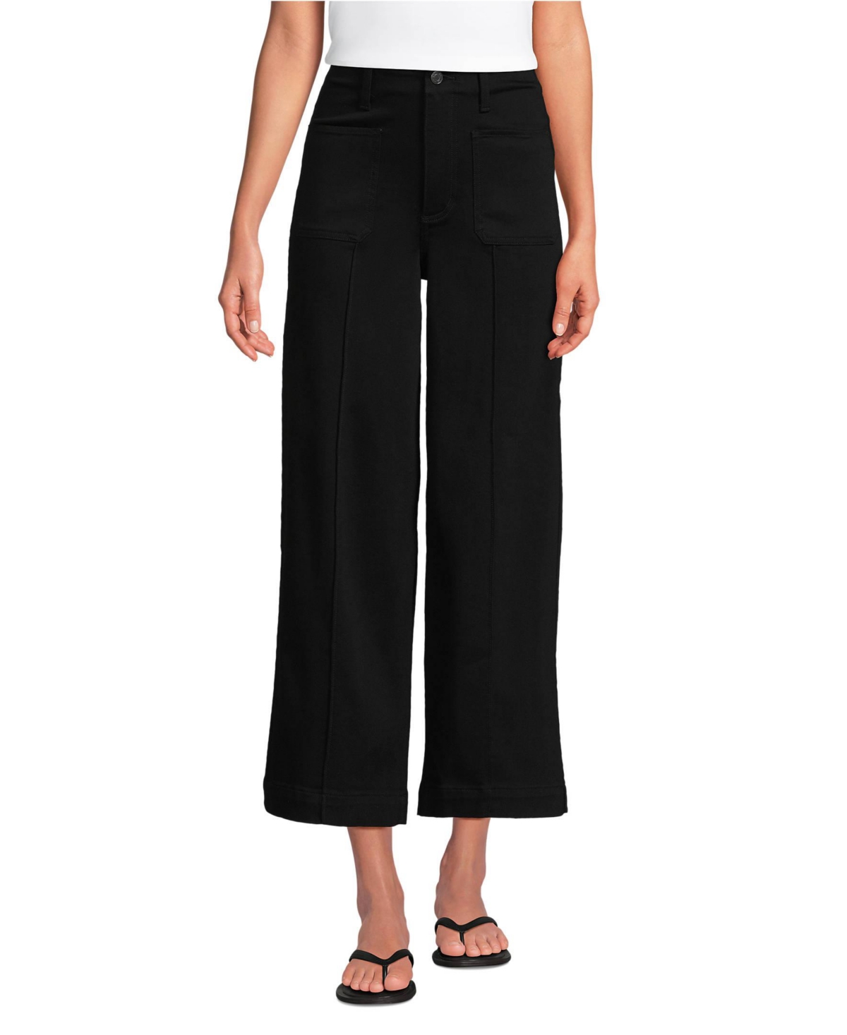 Women's Denim High Rise Patch Pocket Extra Wide Leg Crop Jeans - Black