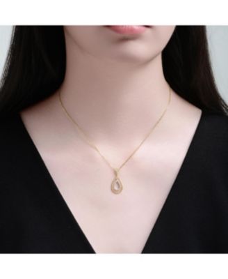 Two Tone with Clear Cubic Zirconia Tear Drop Pendant Necklace
