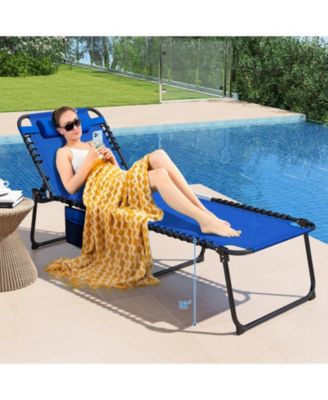 Oversize Folding Chaise Lounge w/ Adjustable Backrest Detachable Pillow Pocket
