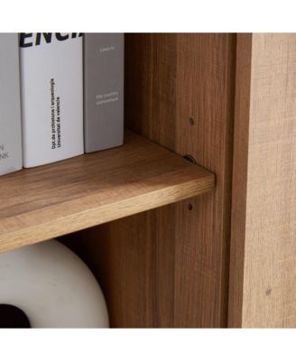 Farmhouse Modern Sliding Barn Door Cabinet with 5 Chest Drawers