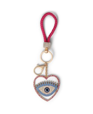 Evil Eye Heart Keychain with Pink Strap