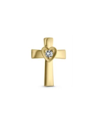 Tiny 14K Gold Helix Cartilage Ear Lobe Piercing Daith Religious Christian Catholic Heart Cross 1 Piece Stud Earring Screw back