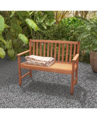 Patio Wood Bench 2-Seat Outdoor Bench w/ Cozy Armrests & Backrest