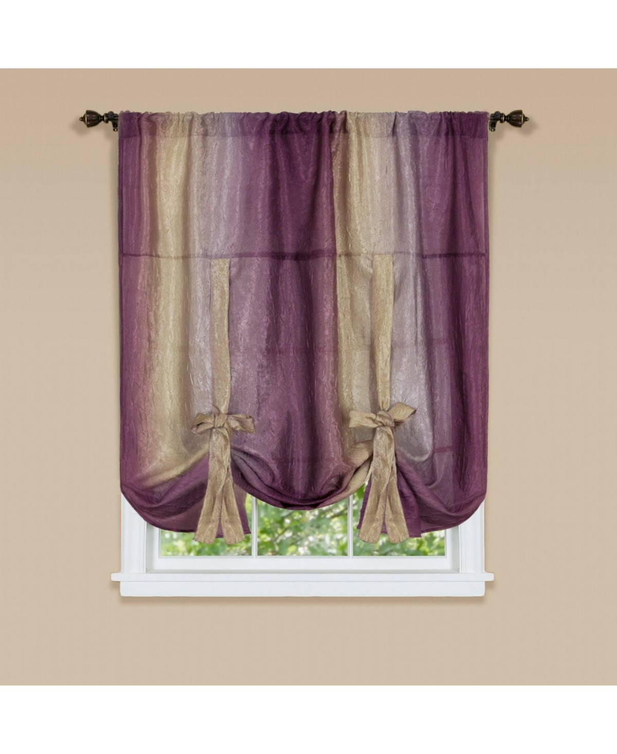 Ombre Crushed Satin Sheer Single Window Curtains & Valances - 50 in. W x 63 in. L Single Tie Up Shade - Burgundy