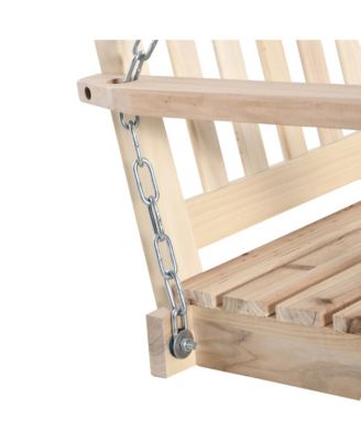 2-Seater Hanging Porch Swing Outdoor Patio Swing Chair Seat with Slatted Build and Chains, 440lbs Weight Capacity, Natural