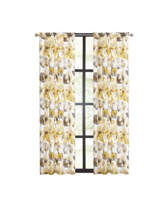 Chic Living 2 Pack Semi Sheer Poppy Floral Rod Pocket Window Curtains - 84 in. Long - Gray/Yellow