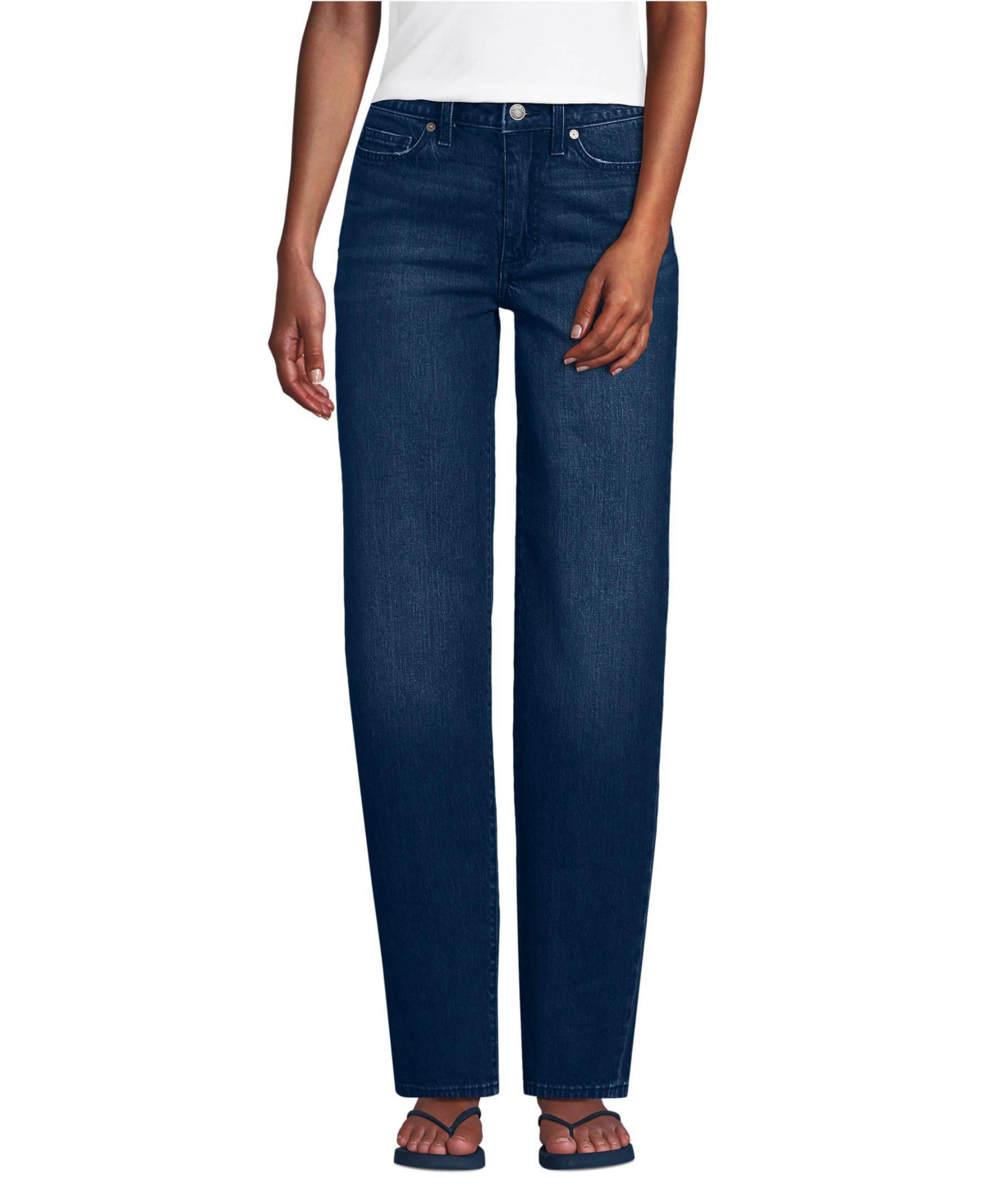 Women's Soft Denim Mid Rise Relaxed Straight Leg Jeans - Dark indigo blue wash