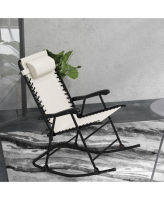 Folding Outdoor Rocking Chair Set of 2 w/ Headrests,