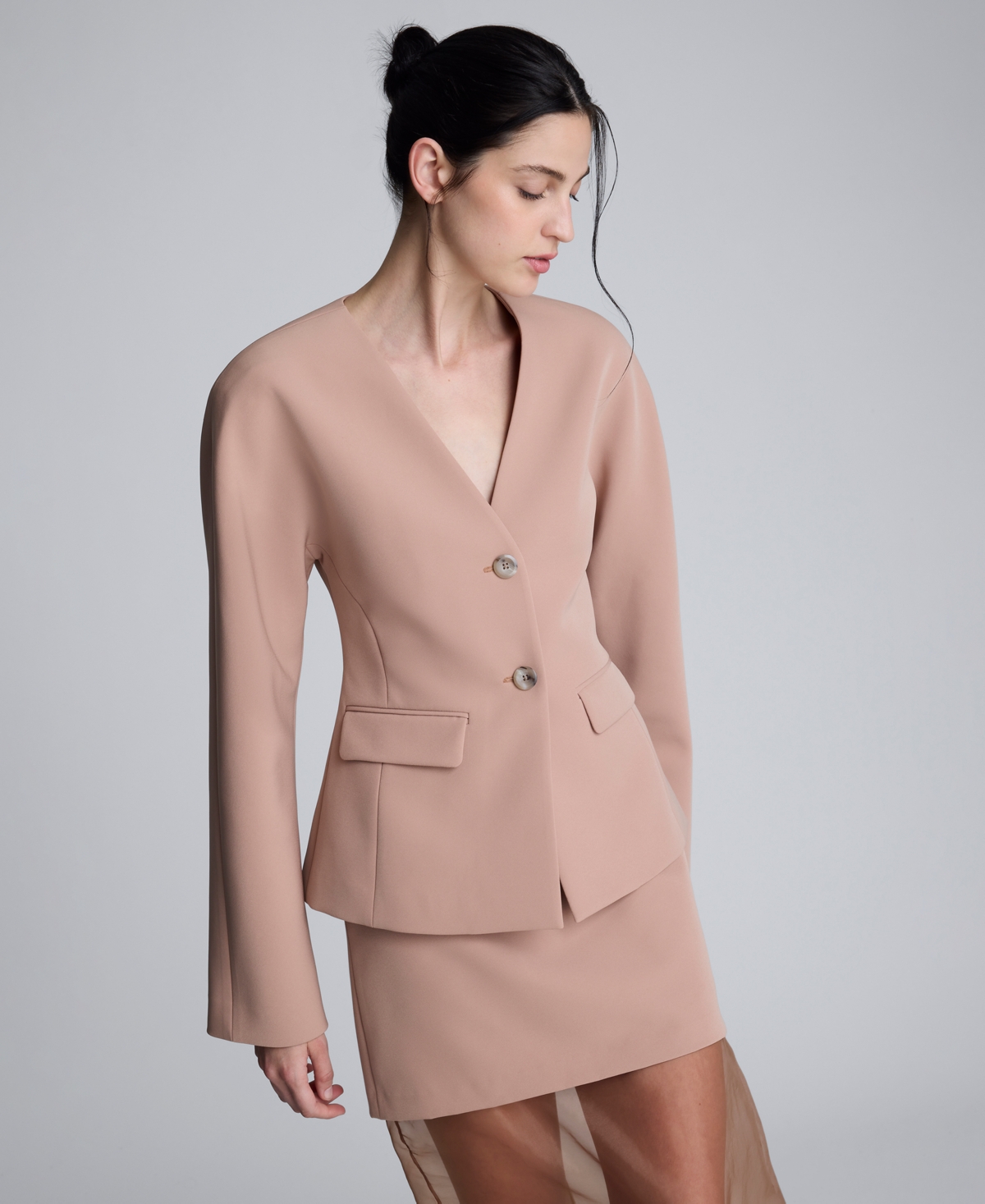 Kenneth Cole Luxe Twill Rounded Shoulder Jacket In Pink