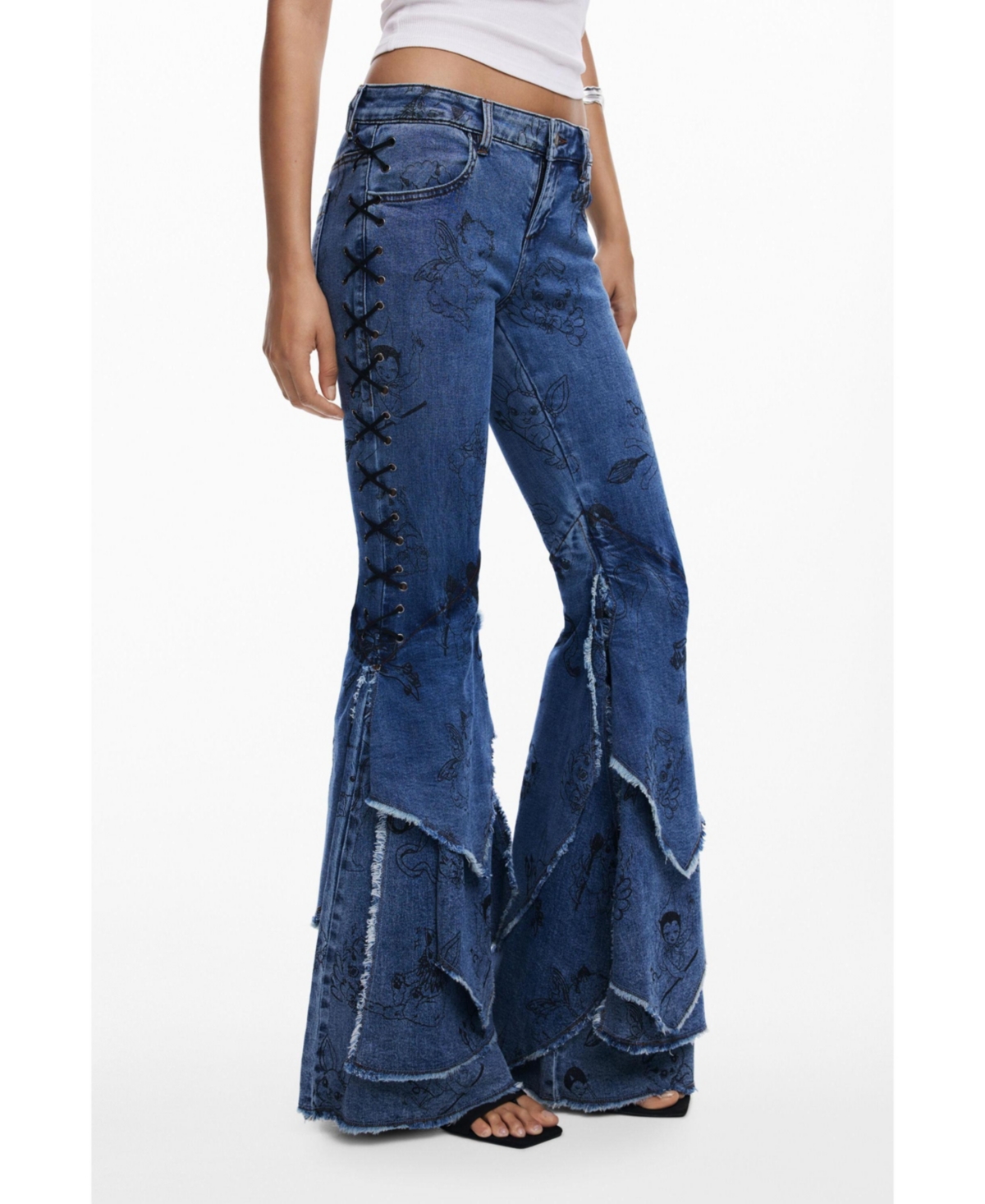 Women's Denim pants with bows - Blue
