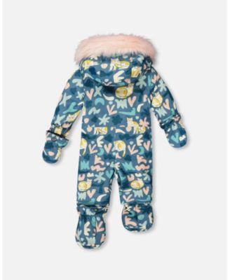 Baby Girls One-Piece Play Snowsuit Designed for Car Seat Green Cat Print - Baby|Toddler